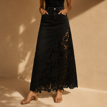 Elodie Lace Denim Maxi Skirt — source image position 2