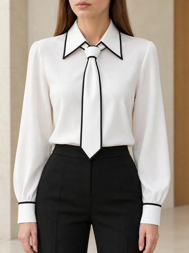Vivienne Contrast Tie Blouse — White