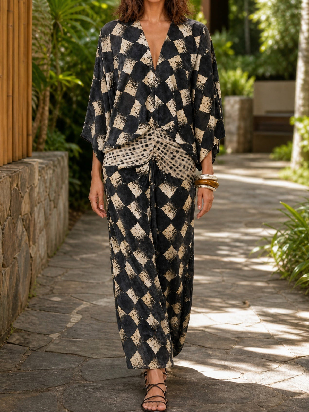 Lidia Mediterranean Mosaic-Print Maxi Dress