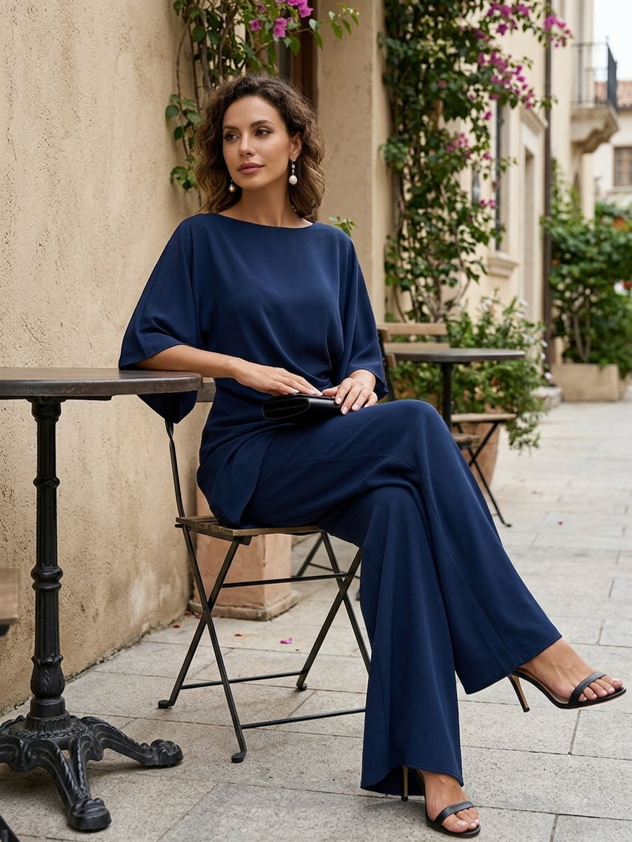 Cayetana Cape-Sleeve Blouse & Wide-Leg Trouser Set
