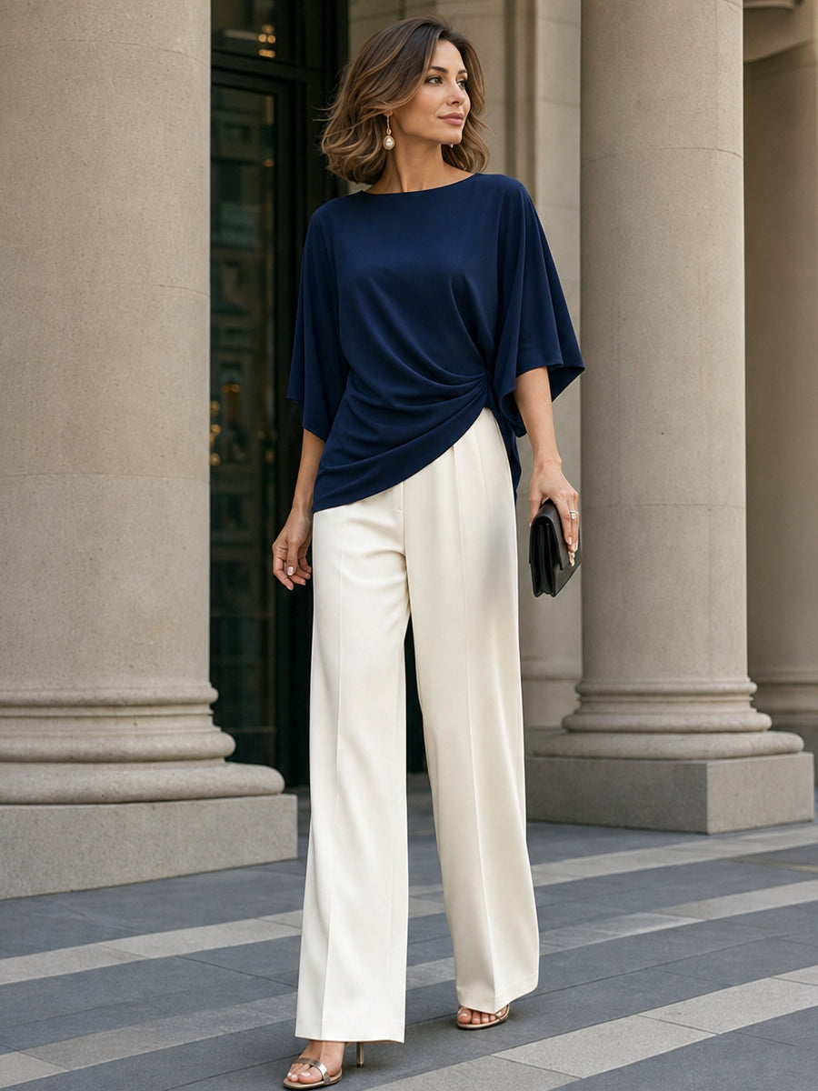 Cayetana Cape-Sleeve Blouse & Wide-Leg Trouser Set