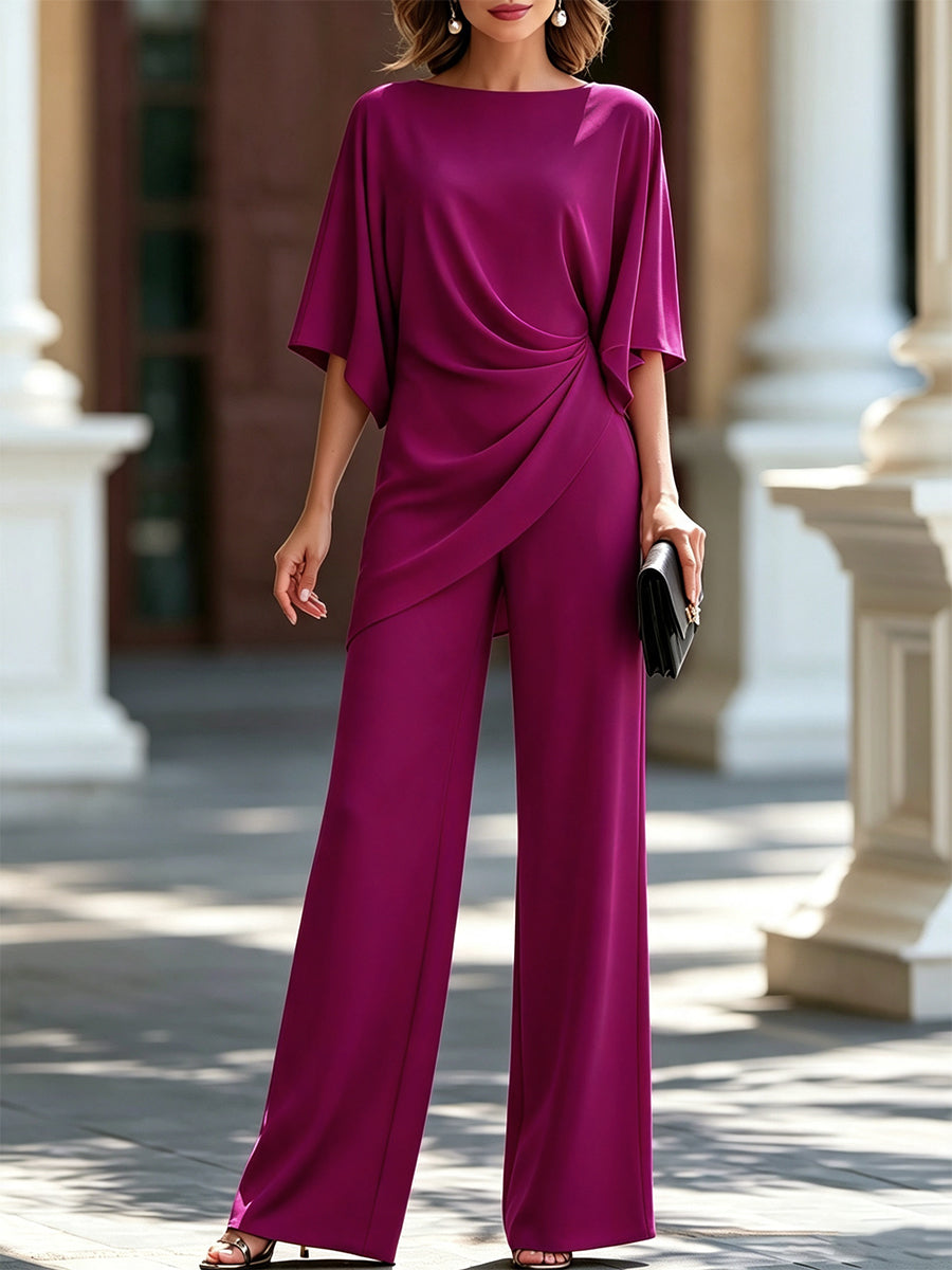 Cayetana Cape-Sleeve Blouse & Wide-Leg Trouser Set