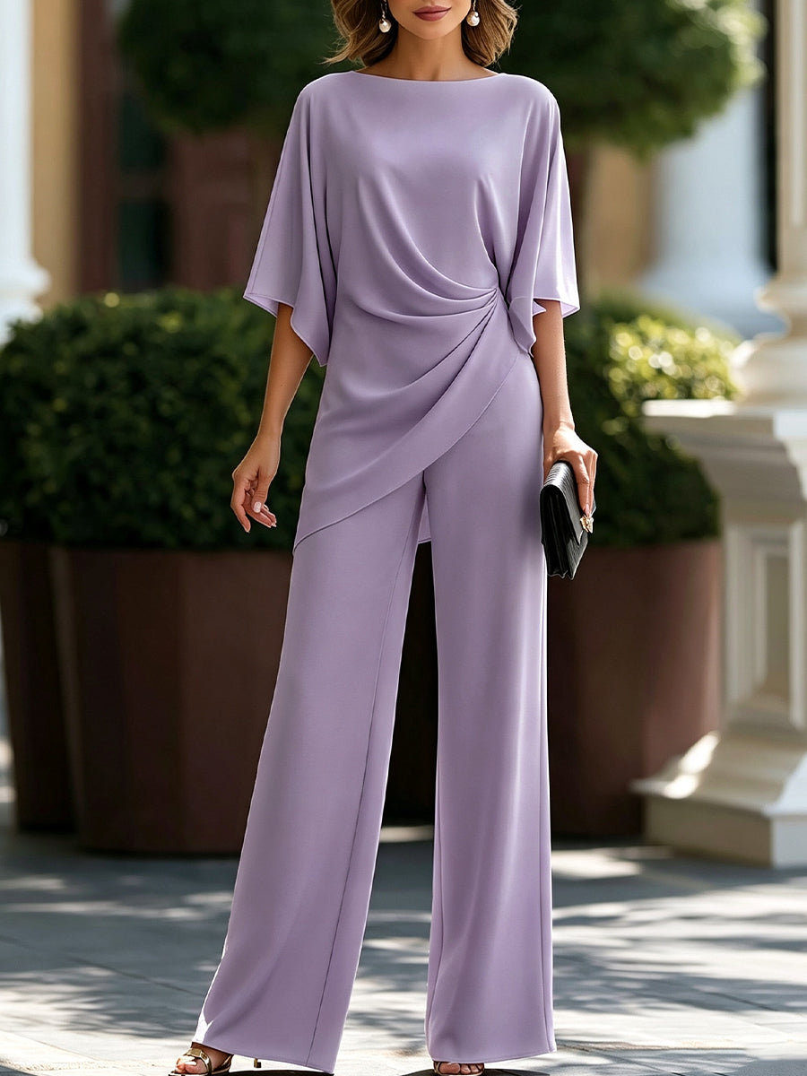 Cayetana Cape-Sleeve Blouse & Wide-Leg Trouser Set