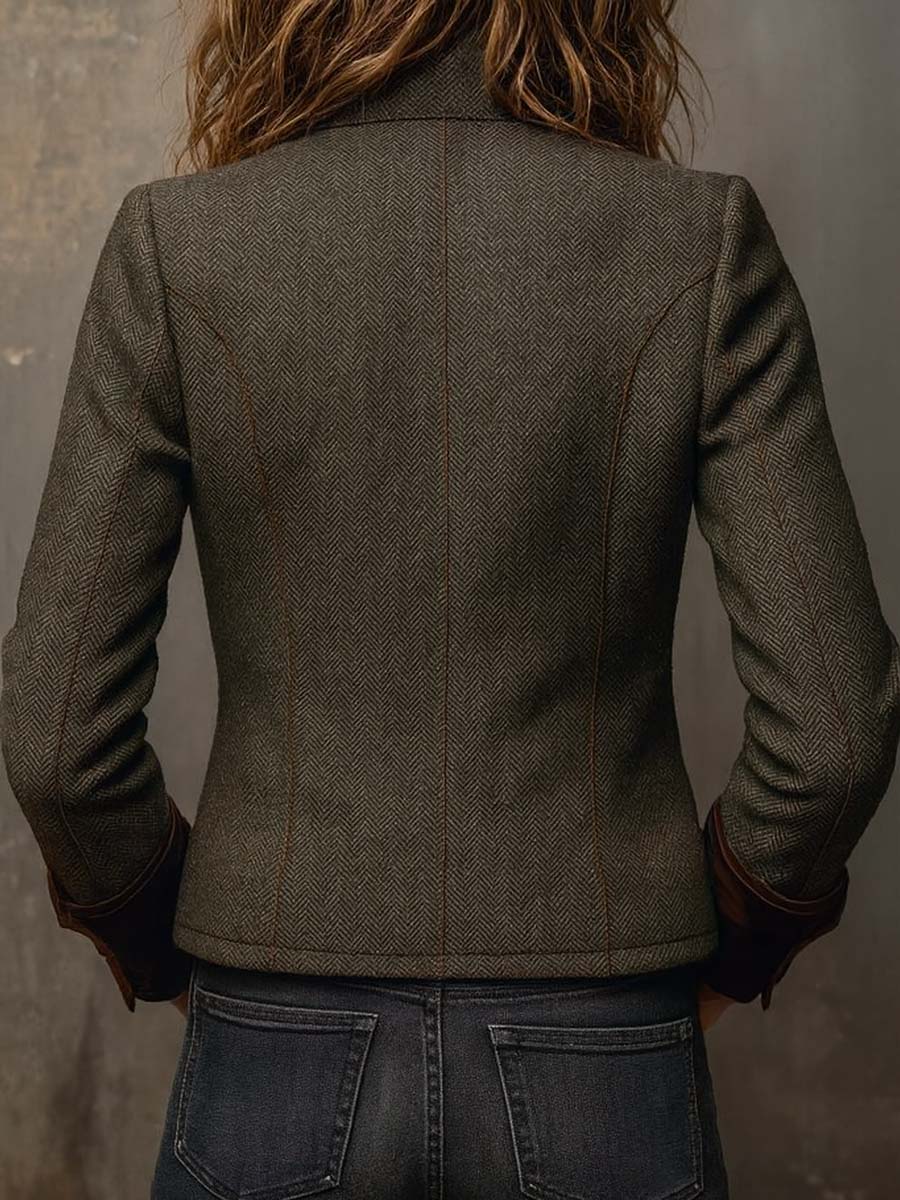Raffaella Vintage Herringbone Blazer with Contrast Trim
