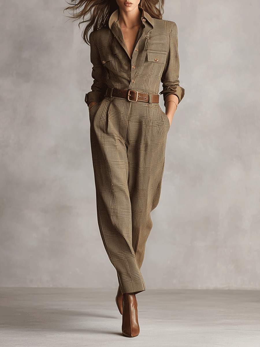 Cecilia Plaid Wide-Leg Jumpsuit
