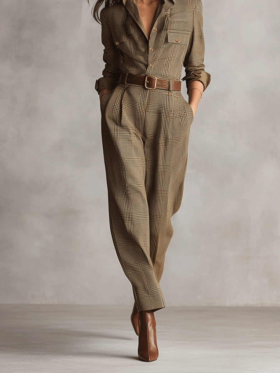 Cecilia Plaid Wide-Leg Jumpsuit