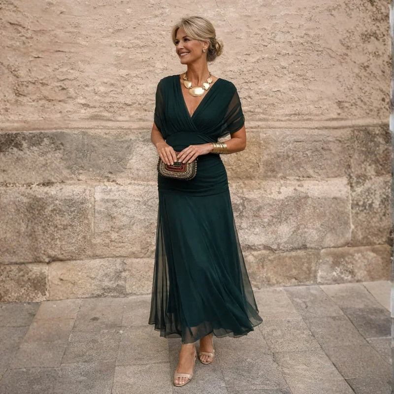 Robe Longue Plissée Verte Nerea