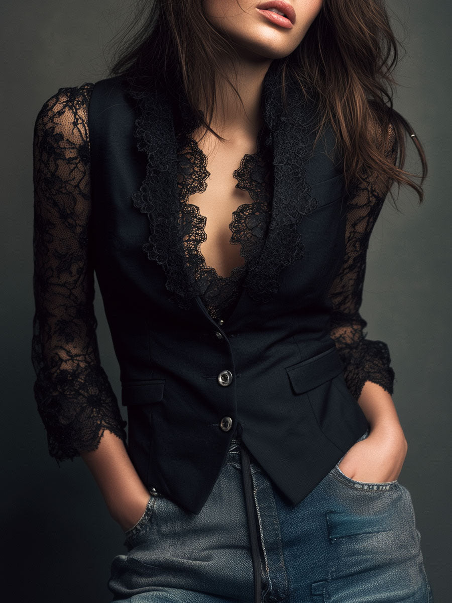 Elisa Lace Sleeve Blazer