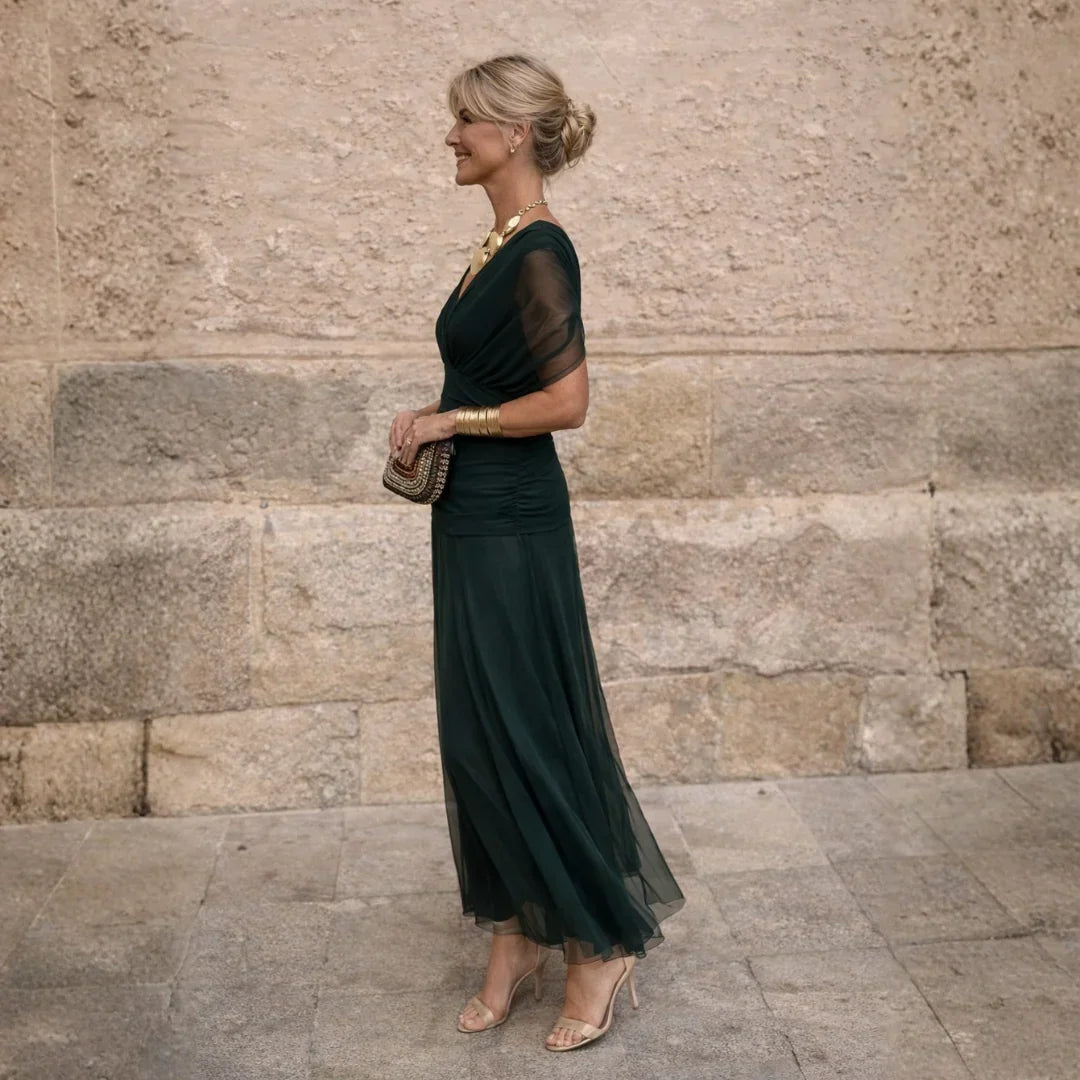 Nerea Pleated Maxi Dress in Green