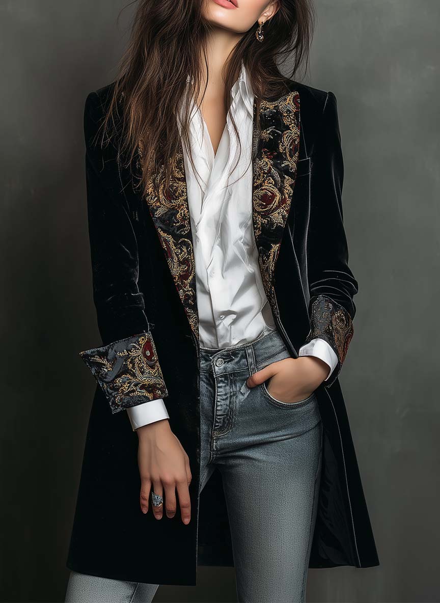 Nicoletta Black Baroque Fitted Blazer