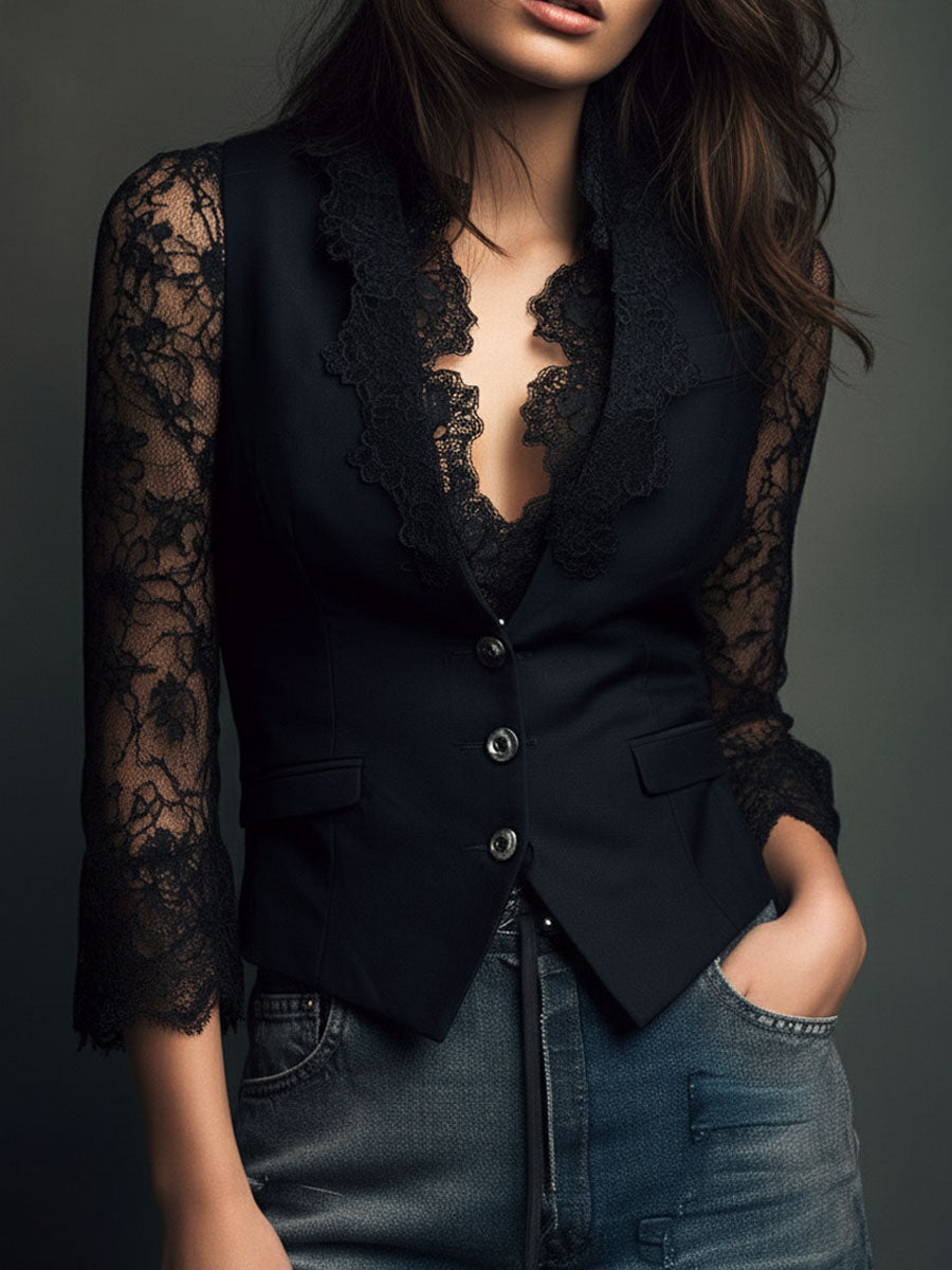 Elisa Lace Sleeve Blazer