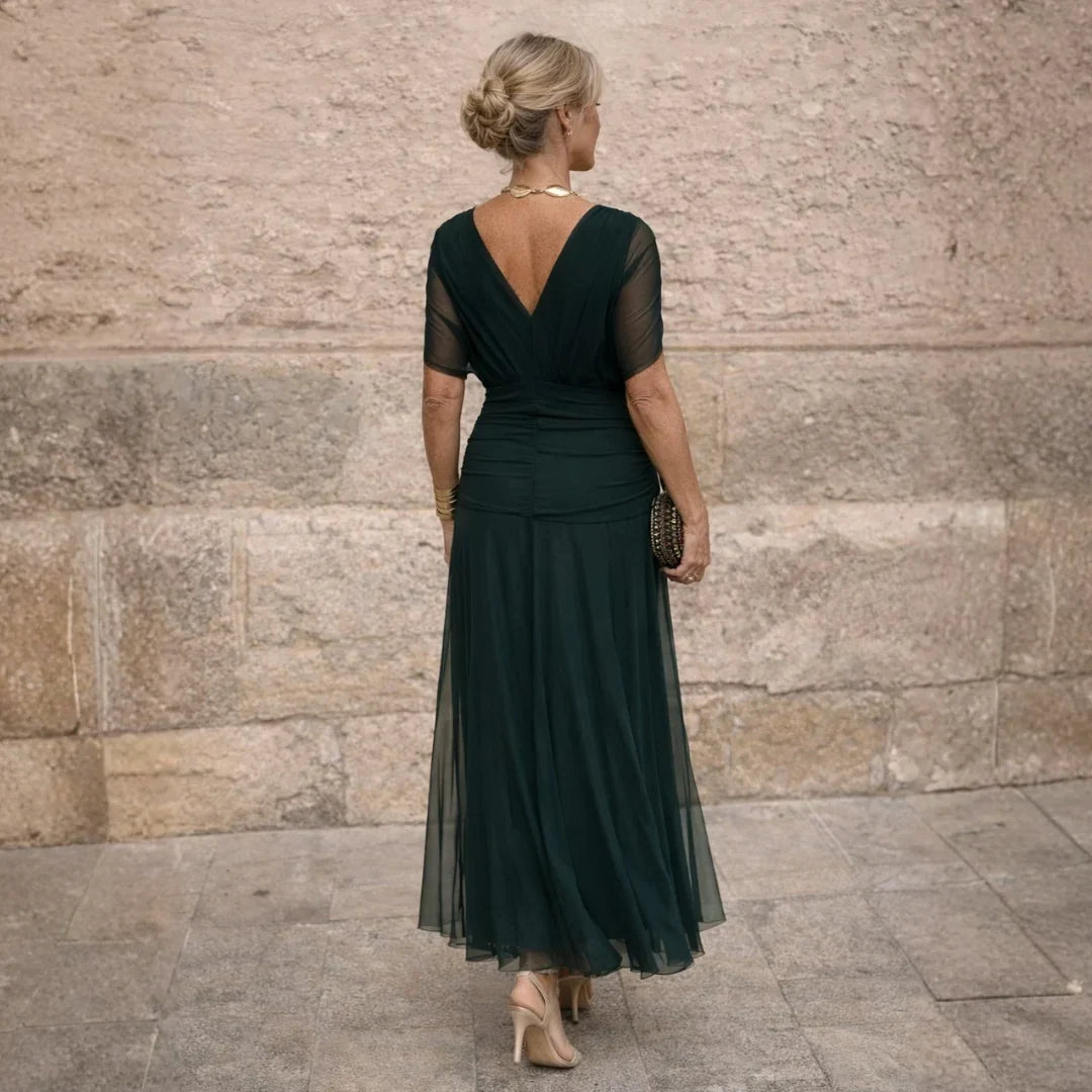 Nerea Pleated Maxi Dress in Green