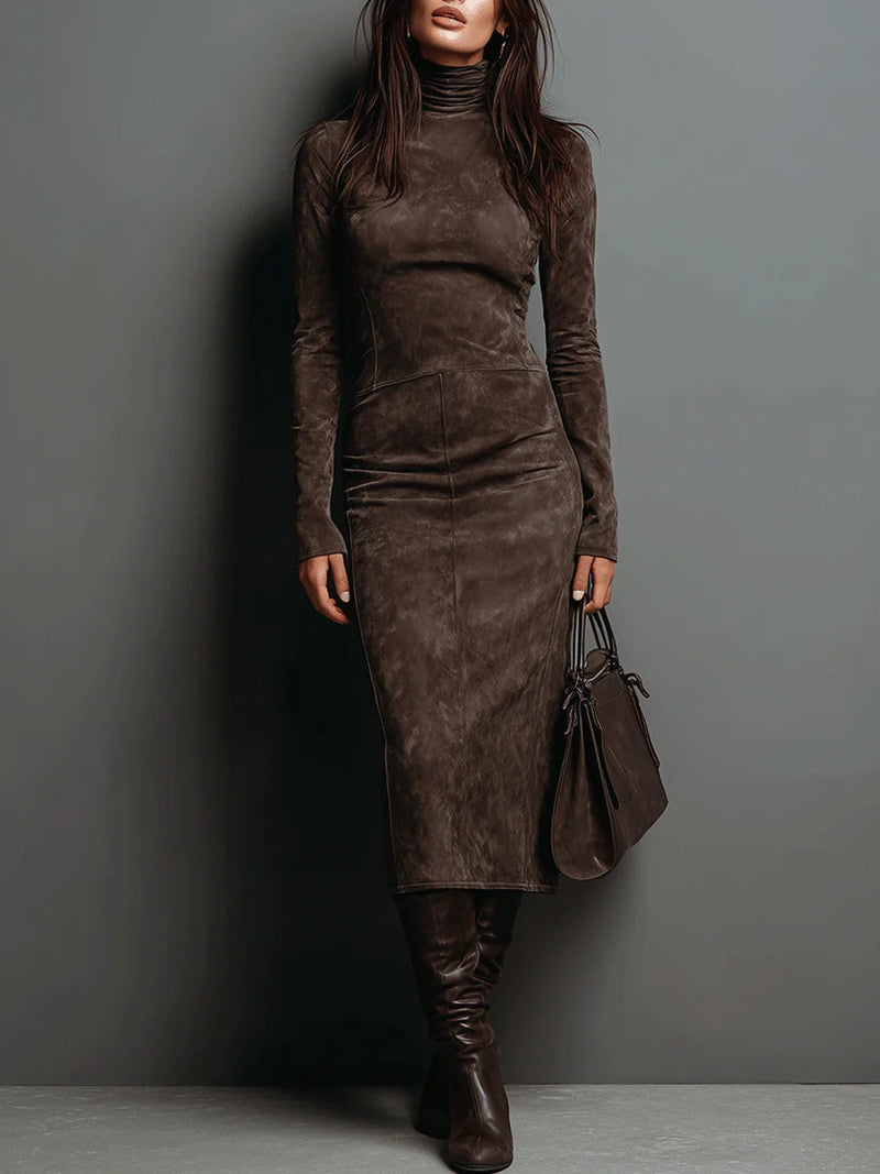 Lorena Long-Sleeve Turtleneck Midi Dress