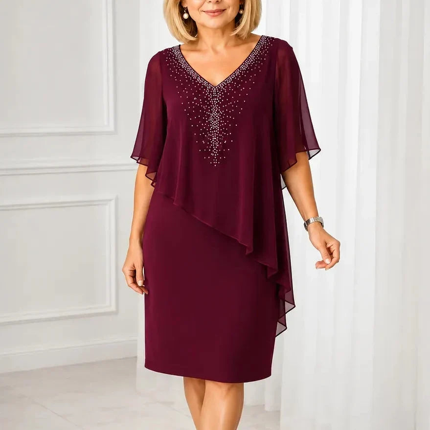 Macarena Chiffon Cape Midi Guest Dress