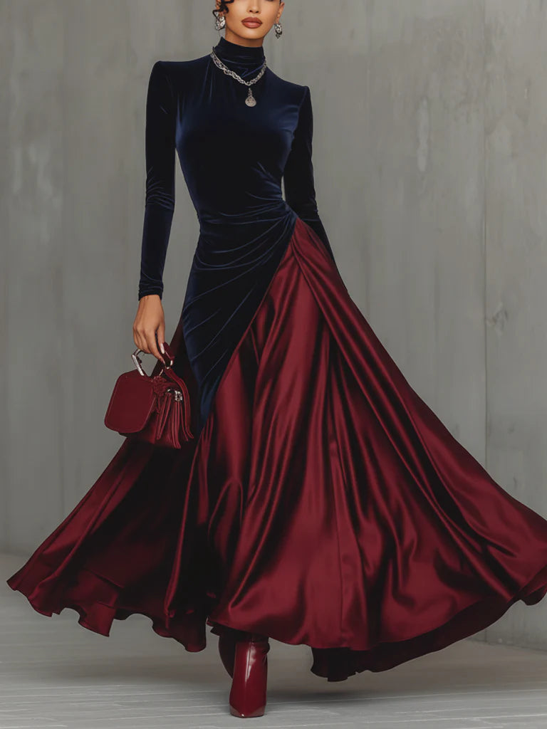 Lucia Velvet & Satin Two-Tone Maxi Dress