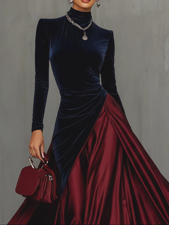 Lucia Velvet & Satin Two-Tone Maxi Dress