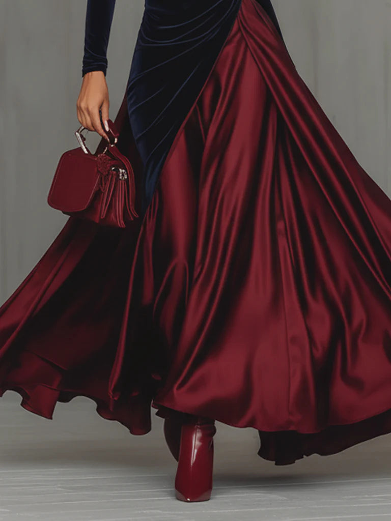 Lucia Velvet & Satin Two-Tone Maxi Dress