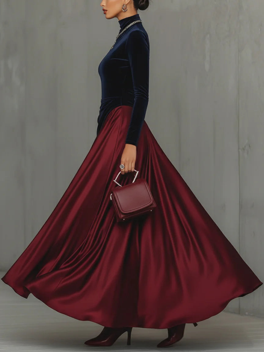 Lucia Velvet & Satin Two-Tone Maxi Dress