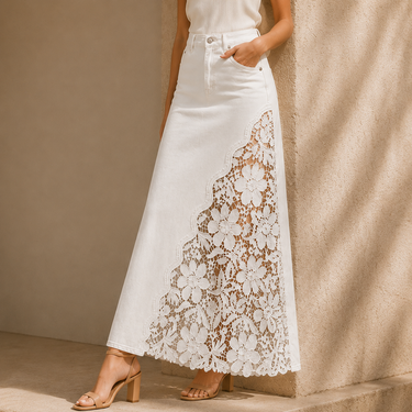Elodie Lace Denim Maxi Skirt — source image position 4