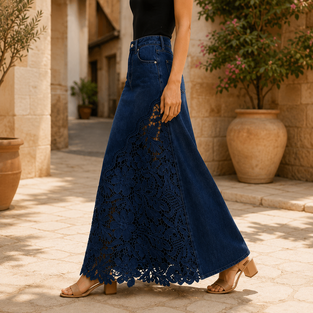 Elodie Lace Denim Maxi Skirt — source image position 9