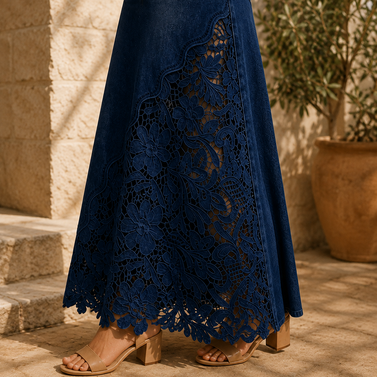 Elodie Lace Denim Maxi Skirt — source image position 10