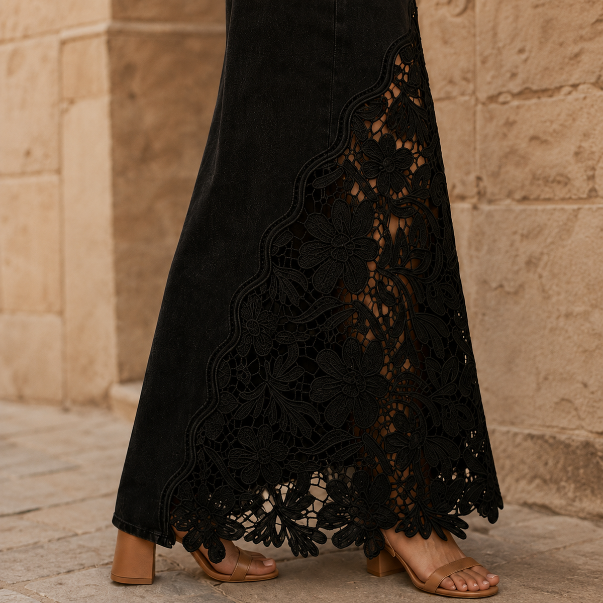 Elodie Lace Denim Maxi Skirt — source image position 12