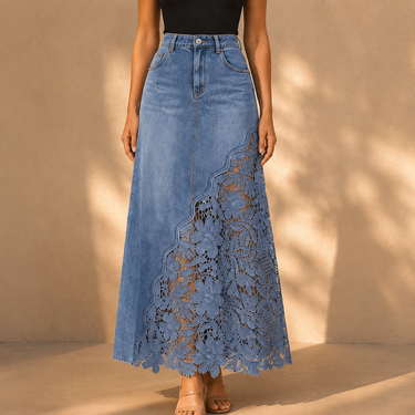 Elodie Lace Denim Maxi Skirt — source image position 3