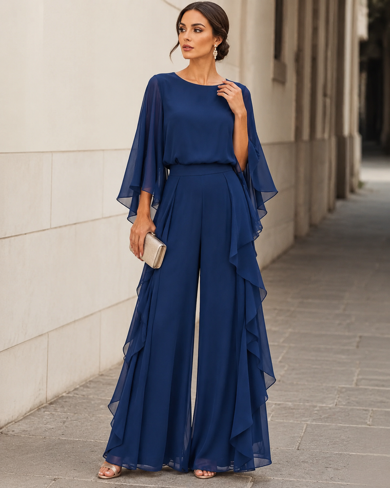 Ensemble Blouse Manches Cape et Jupe à Volants Adela