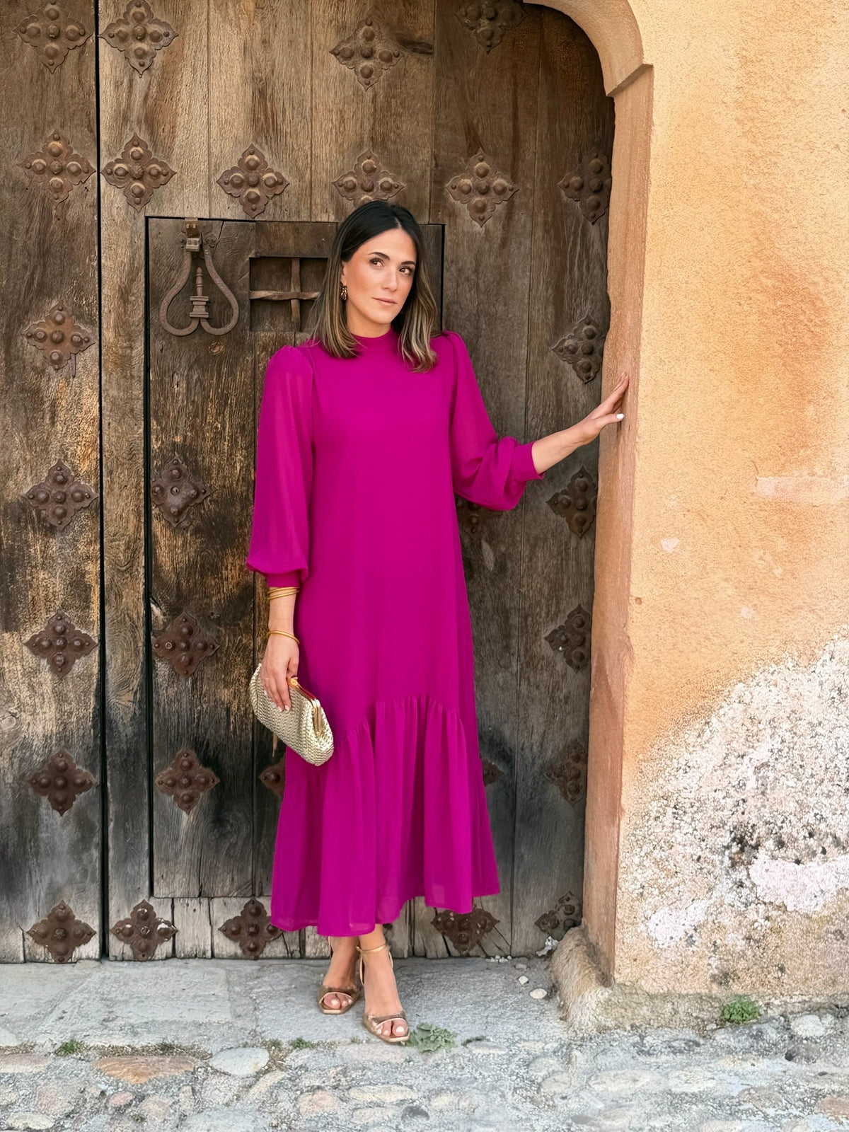 Esther Chiffon Maxi Dress with Asymmetric Ruffle