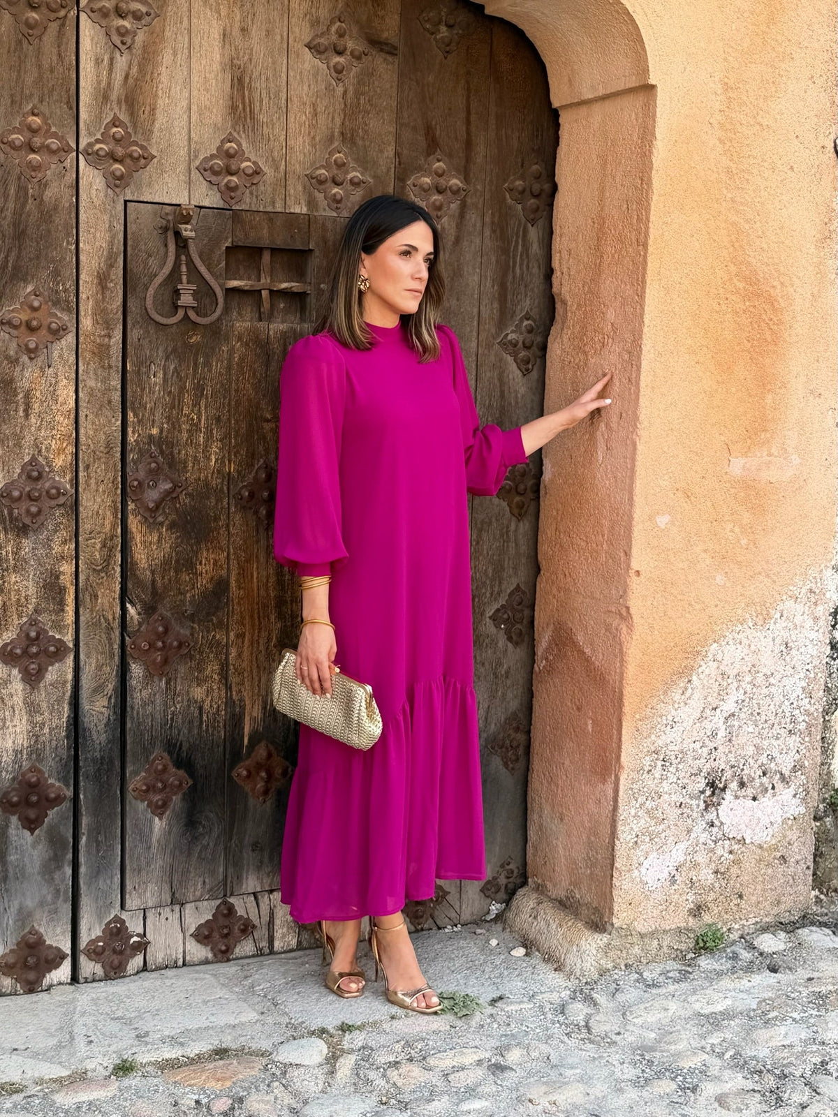 Esther Chiffon Maxi Dress with Asymmetric Ruffle