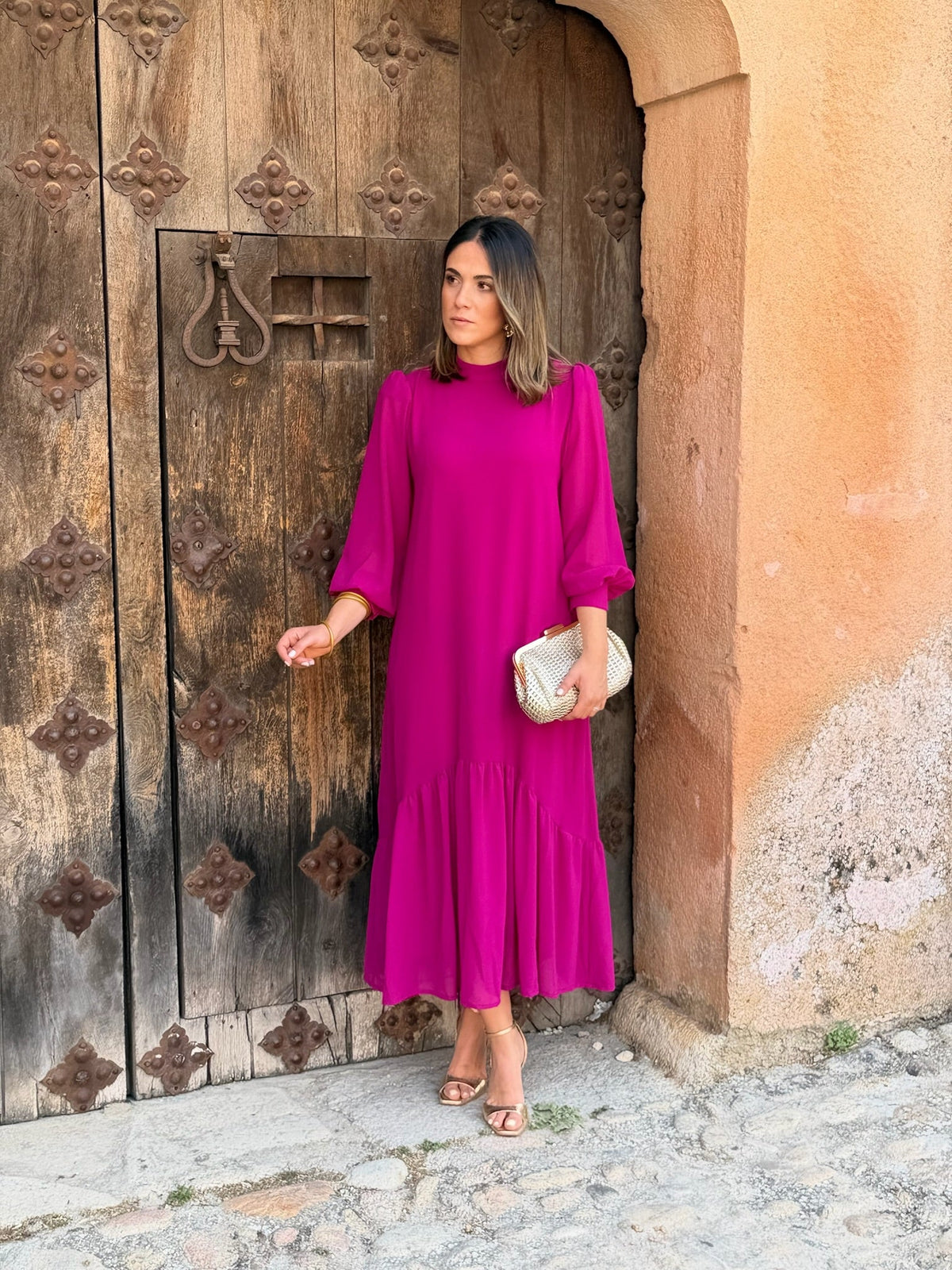 Esther Chiffon Maxi Dress with Asymmetric Ruffle