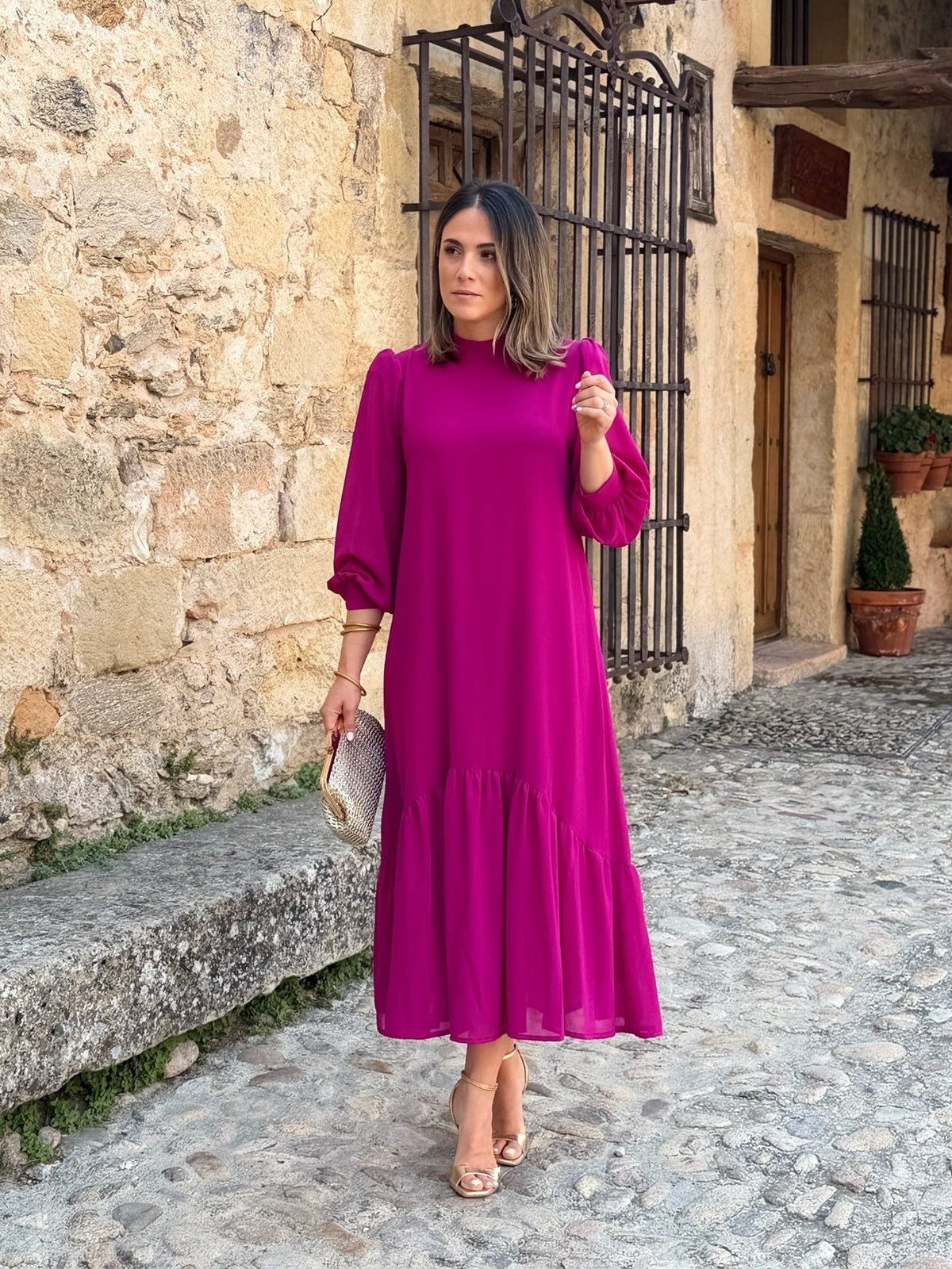 Esther Chiffon Maxi Dress with Asymmetric Ruffle
