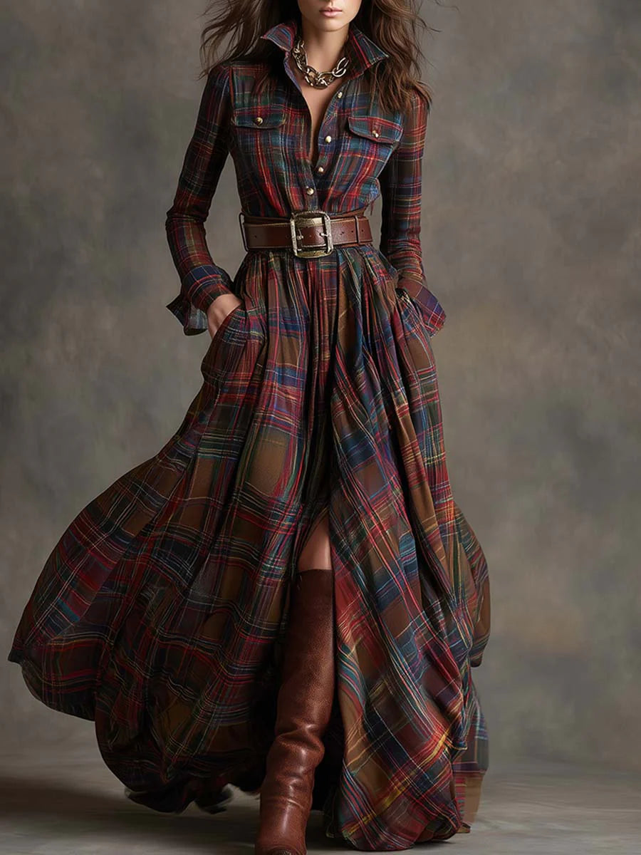 Rebecca Plaid Maxi Shirt Dress