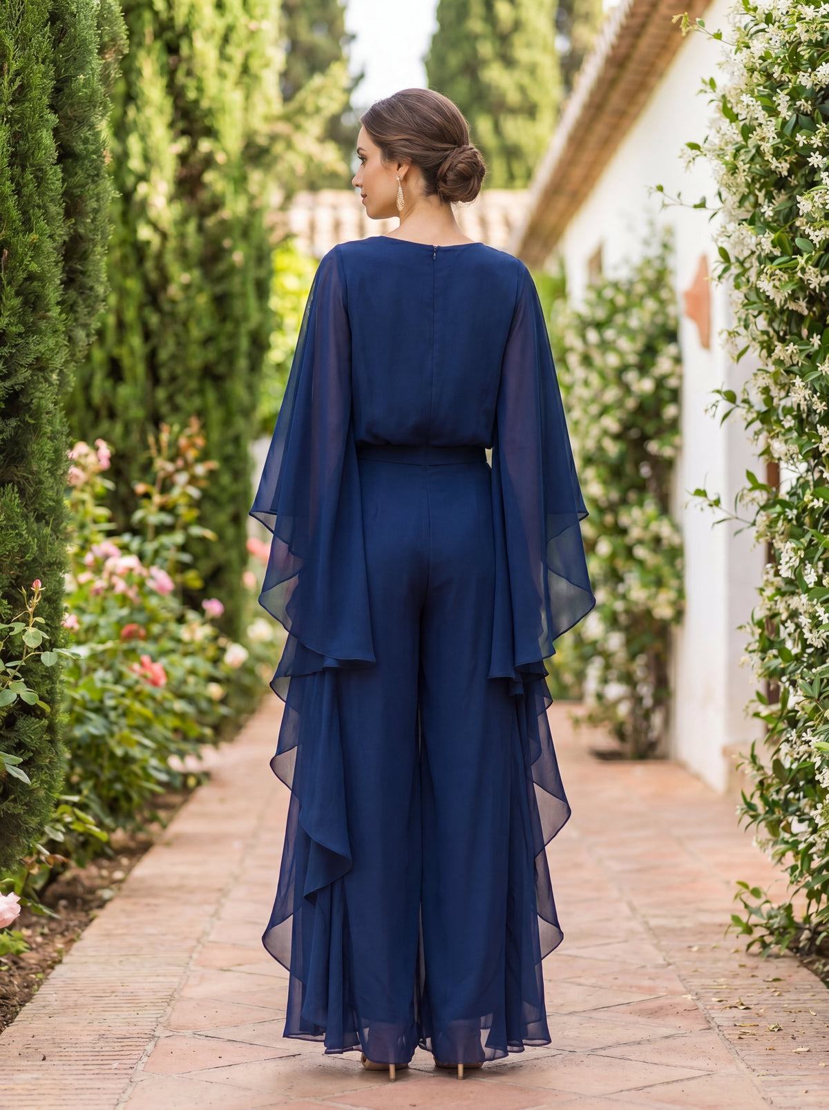 Adela Cape-Sleeve Blouse & Ruffled Skirt Set