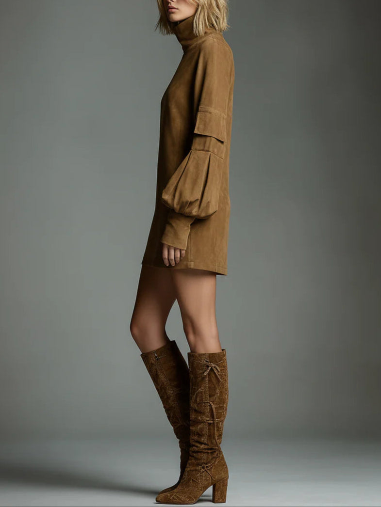 Bianca Suede Turtleneck Mini Dress