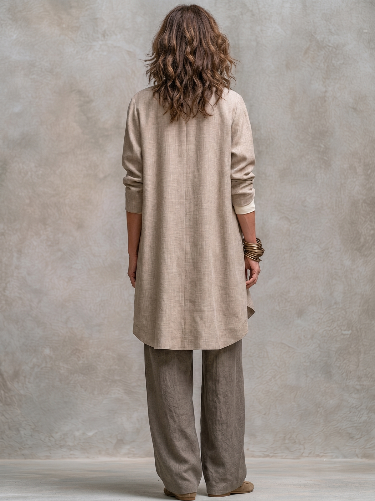 Viviana Three-Piece Cardigan & Palazzo Trouser Set, Beige & Grey