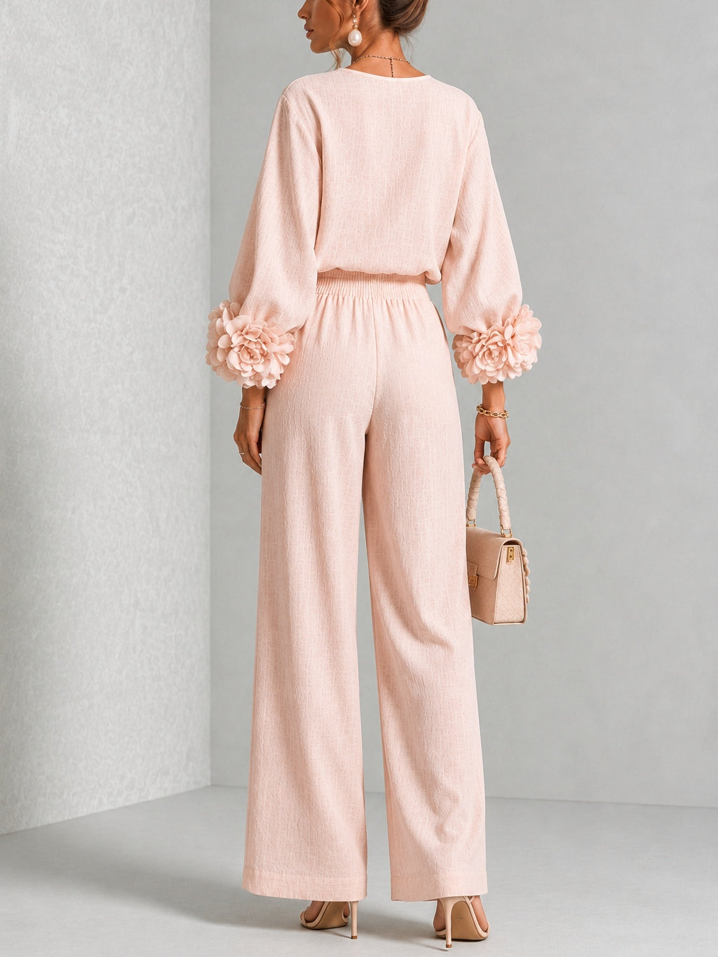 Almudena Floral-Cuff Top & Wide-Leg Trouser Set