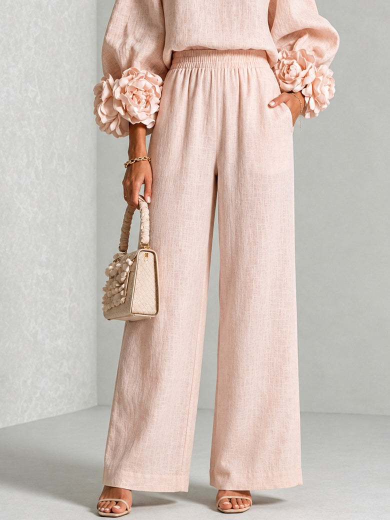 Almudena Floral-Cuff Top & Wide-Leg Trouser Set