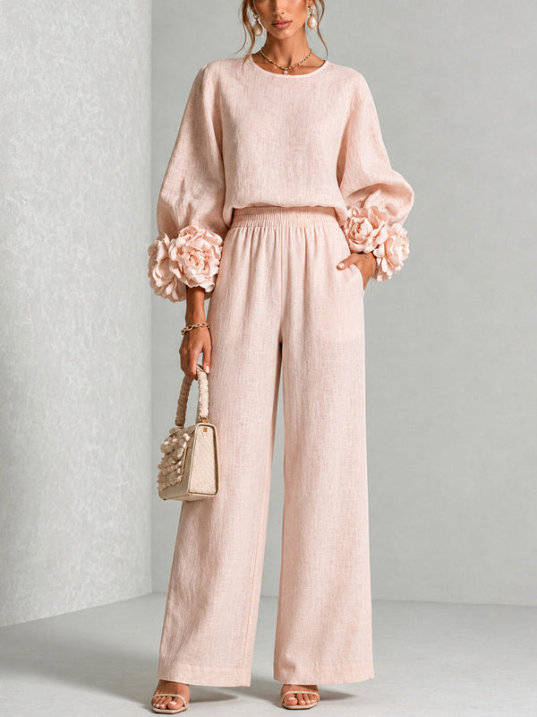 Completo Top con Polsini Floreali e Pantalone Ampio Almudena
