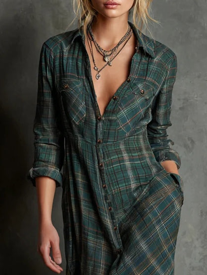Silvia Plaid Maxi Shirt Dress