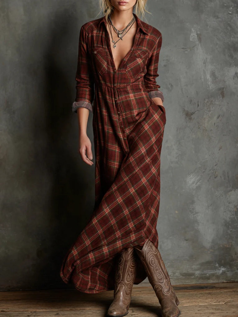 Silvia Plaid Maxi Shirt Dress