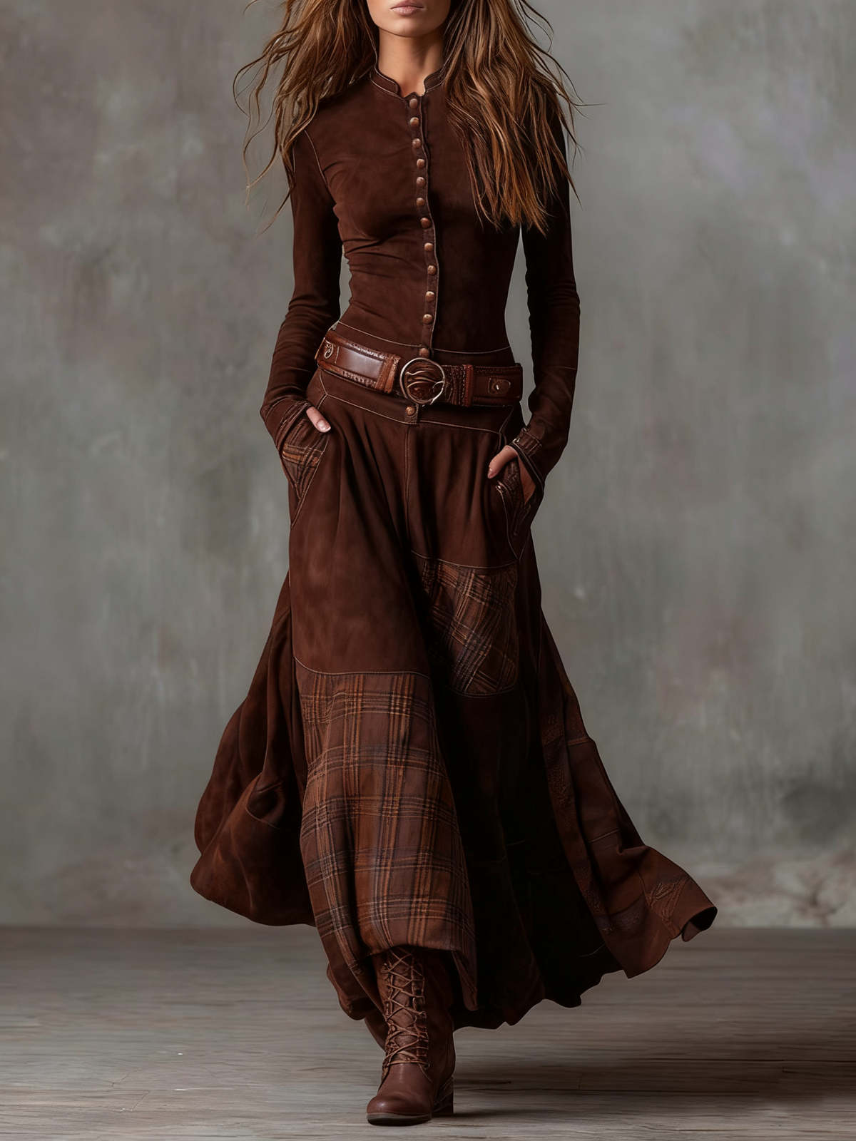 Alessandra Belted Suede Maxi Dress