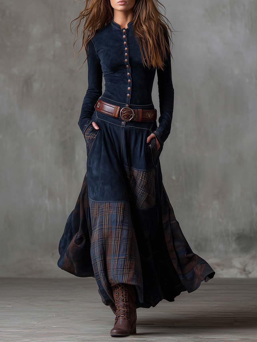 Alessandra Belted Suede Maxi Dress