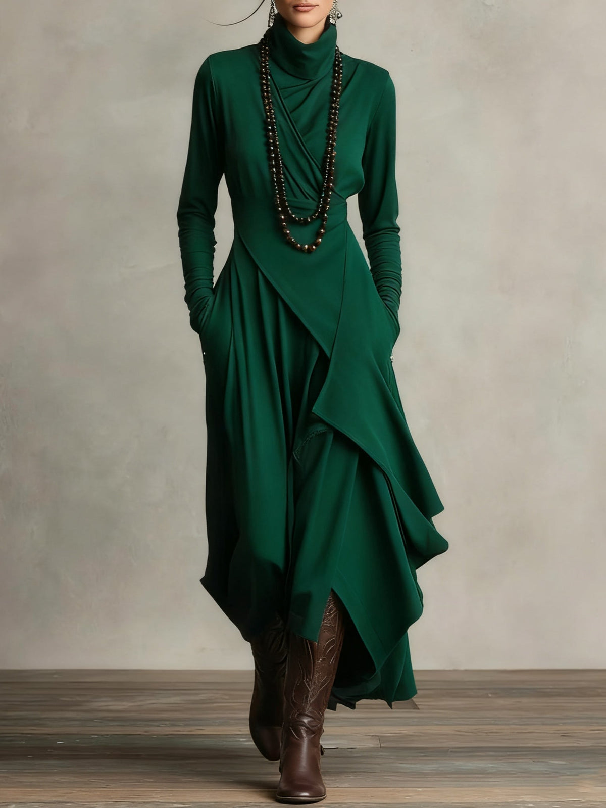 Arianna Asymmetric High-Neck Maxi Dress