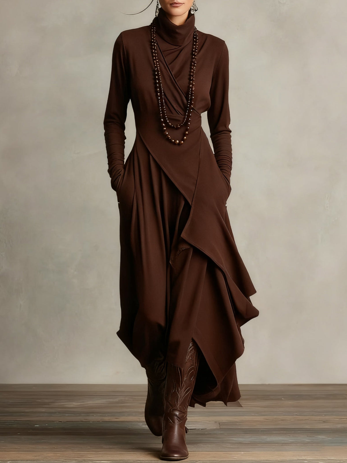 Arianna Asymmetric High-Neck Maxi Dress