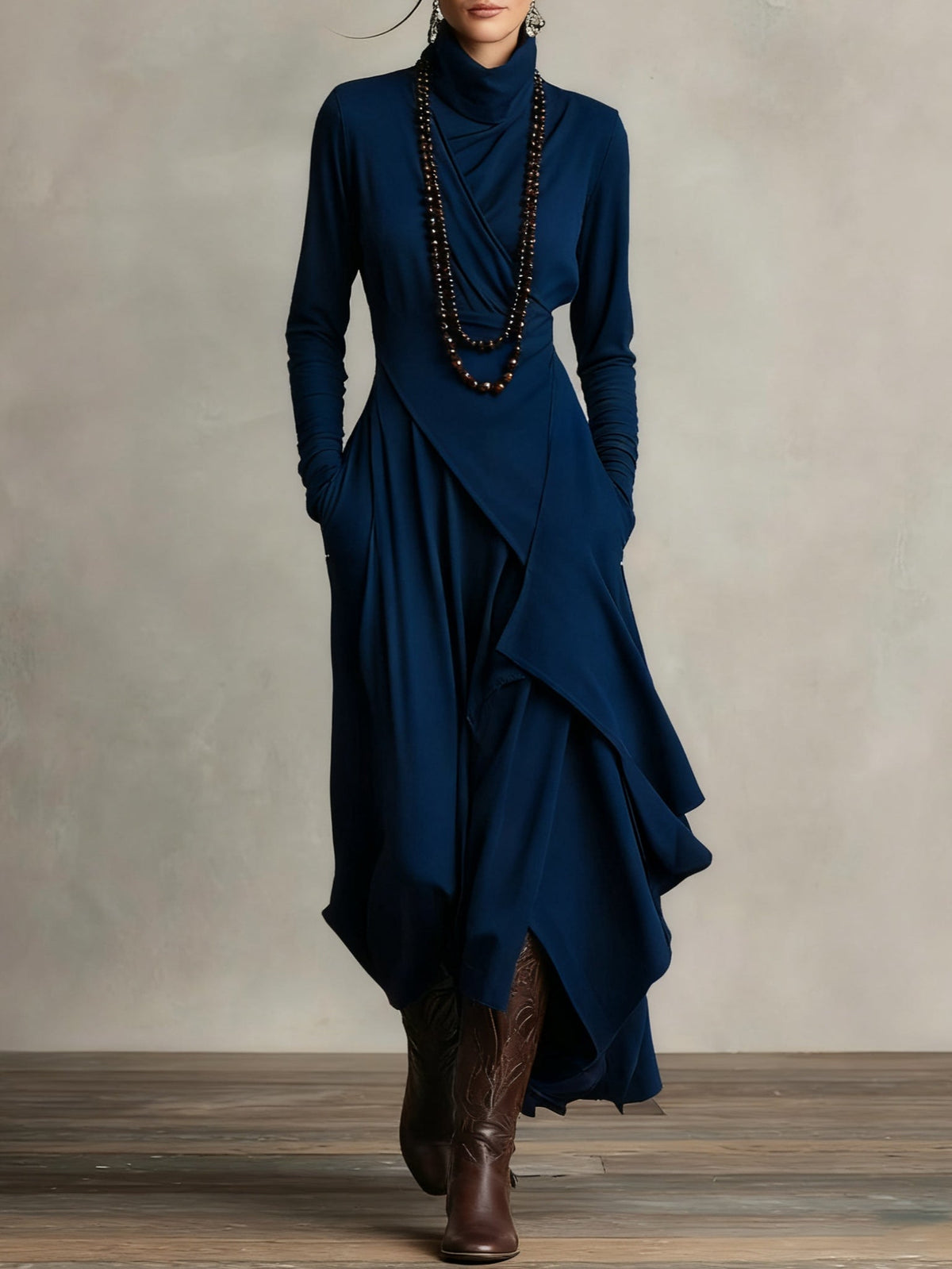 Arianna Asymmetric High-Neck Maxi Dress