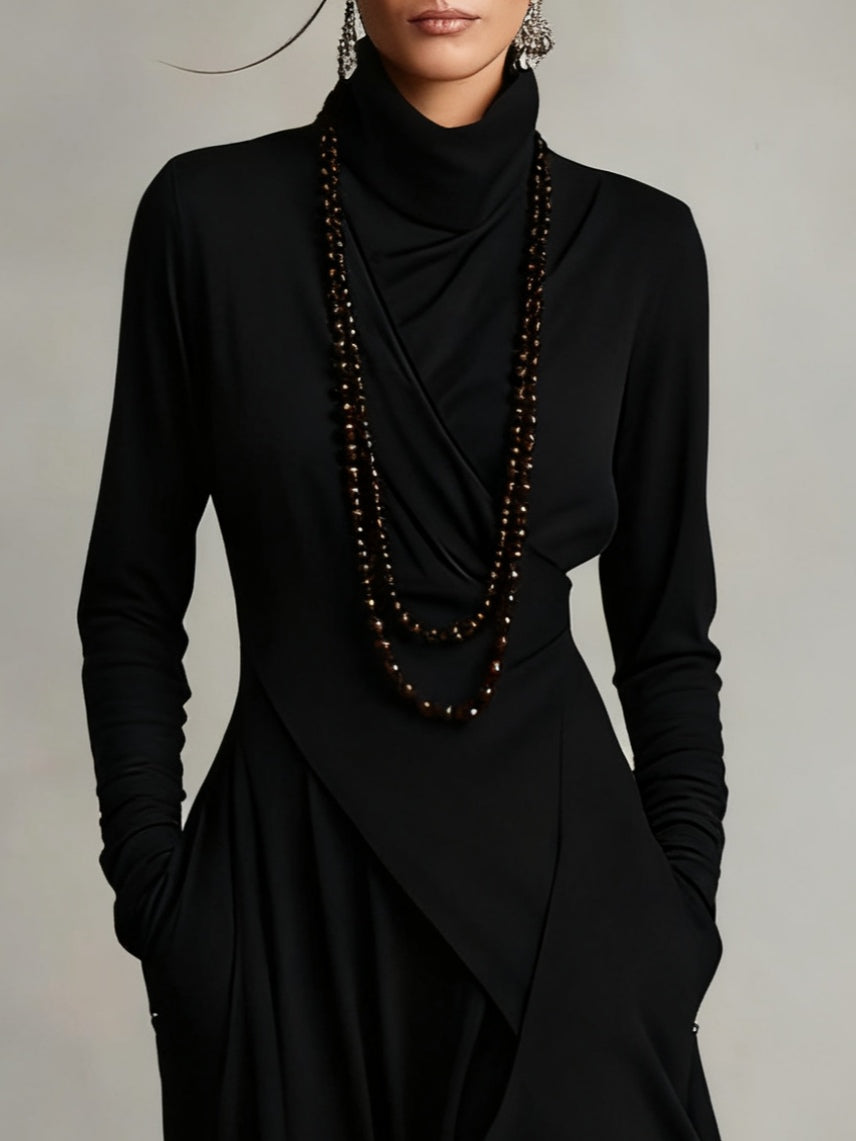 Arianna Asymmetric High-Neck Maxi Dress