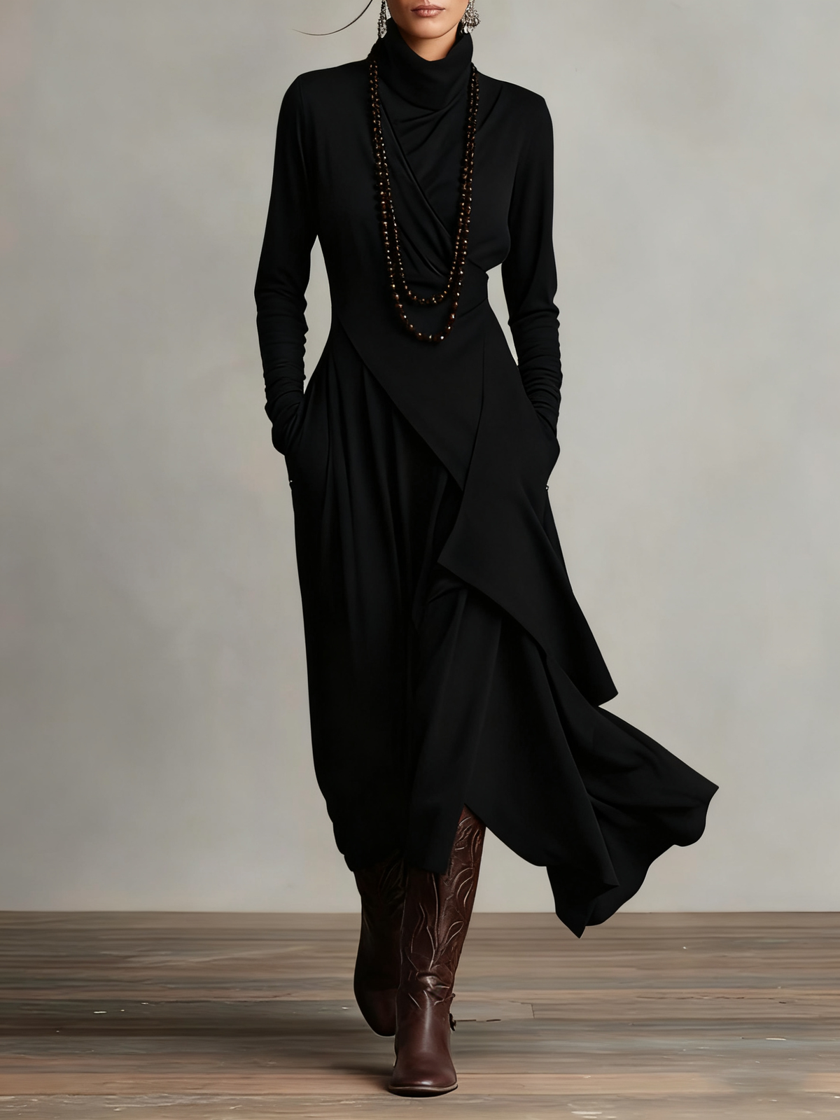 Arianna Asymmetric High-Neck Maxi Dress