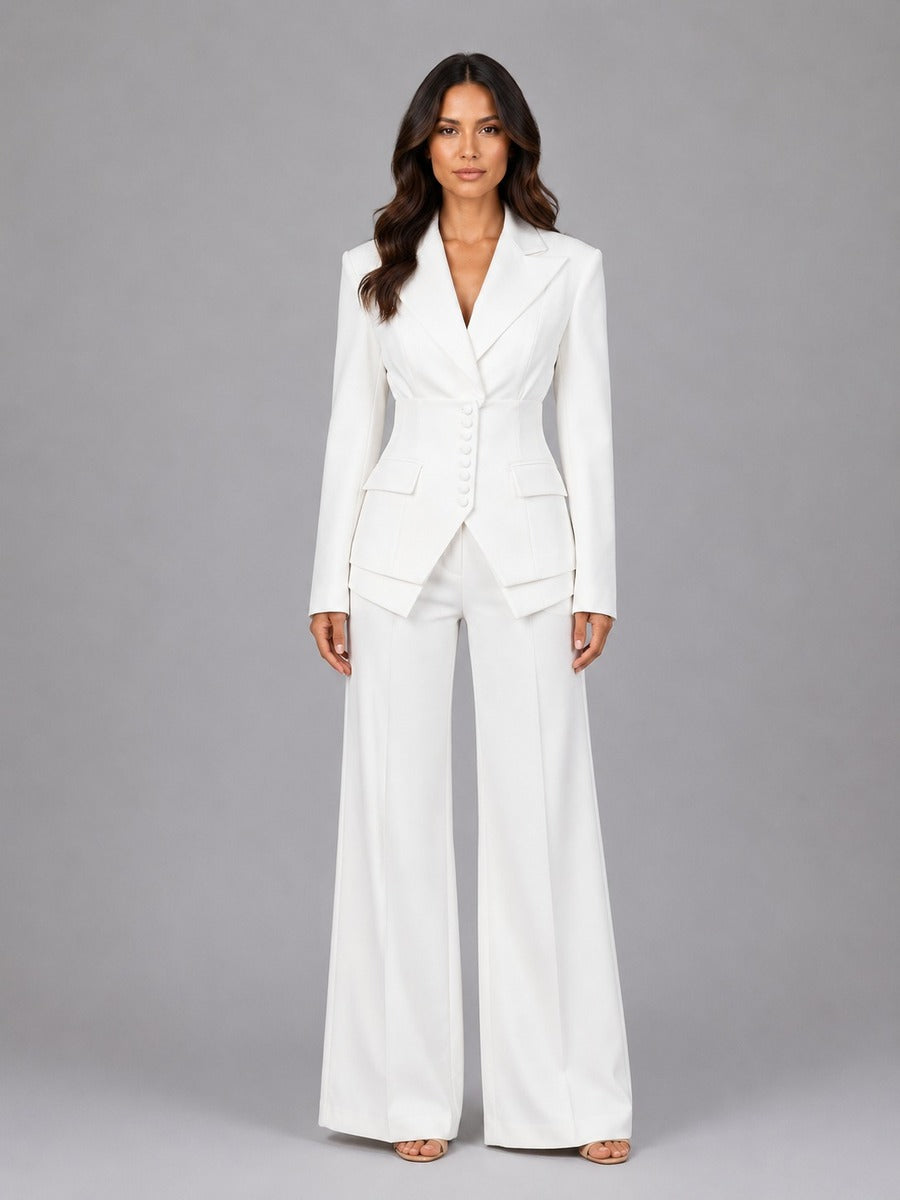 Donatella Button-Waist Blazer & Palazzo Trouser Suit