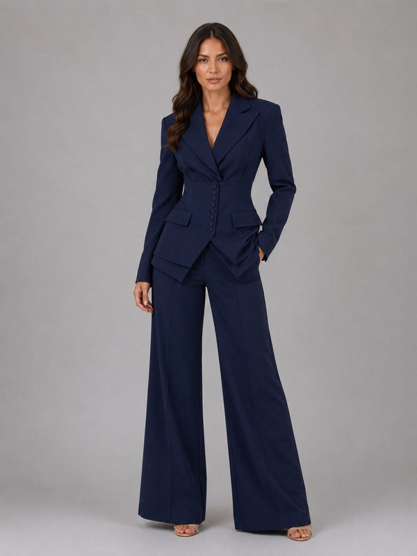 Completo Blazer a Vita Segnata e Pantaloni a Palazzo Donatella